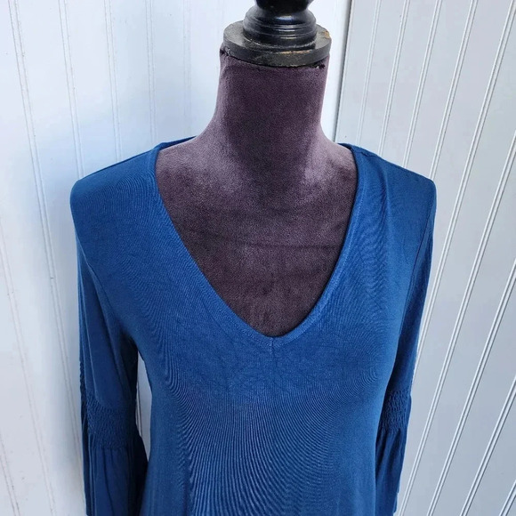 Spense Stretch Viscose Teal Turquoise Knee Length Dress Bell Sleeve V-Neck Sz M - Picture 2 of 10